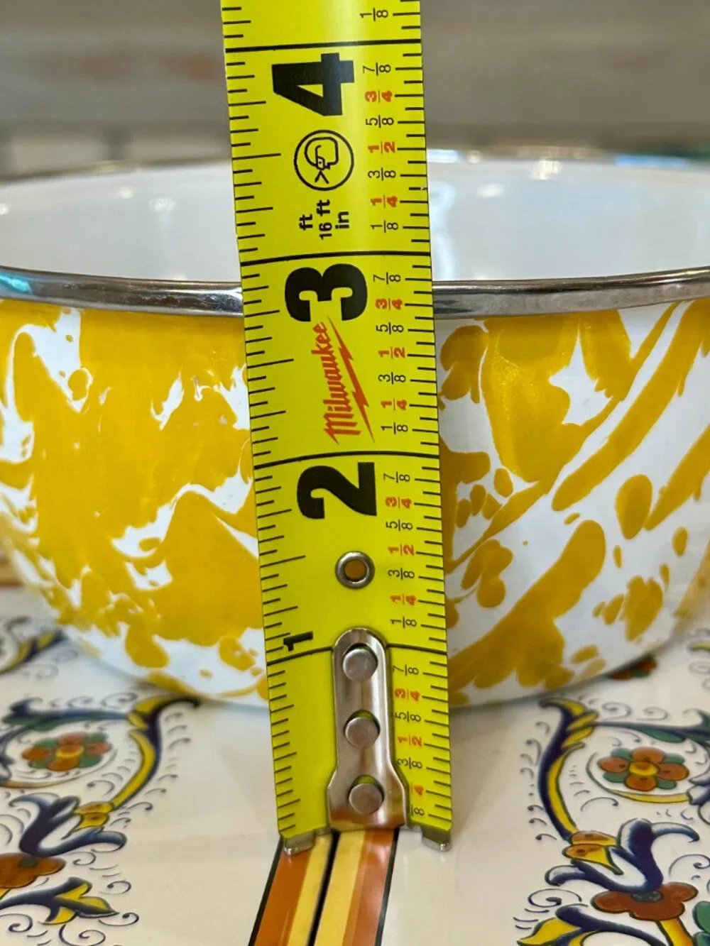 vintage yellow enamelware bowl